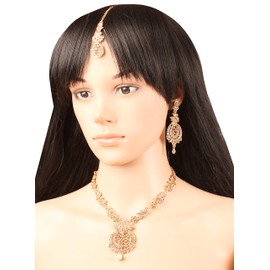 Touchstone Indian Bollywood Gorgeous intricate Workmanship Sparkling Rhinestone crystal wedding Designer Jewelry Necklace Set In Gold or Silver Tone For Women., Rhinestone, No Gemstone