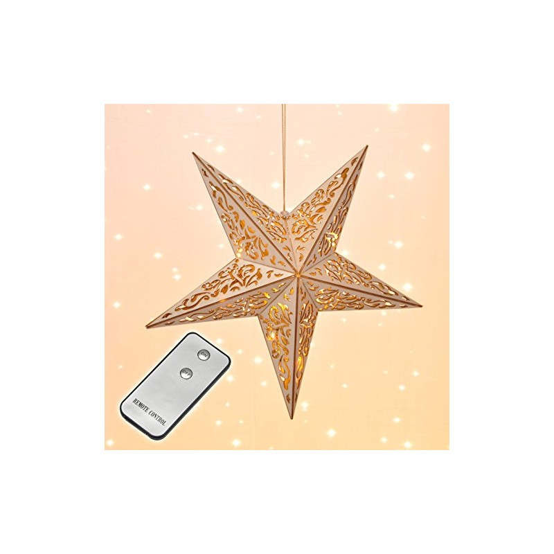 Spetebo LED Wooden Christmas Star Window Decoration with Remote Control