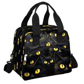 SinSenMa Black Cat Fashion Insulated Lunch Bag Lunch Box for Women Girl with Shoulder Strap Tote Bag Reusable Large Containers Meal Prep for School Work Picnic Thermal Cooler Bag