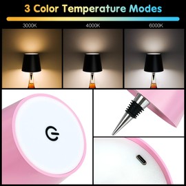 Wireless Bottle Lamp,Wireless Bottle Lamp with 3 Modes Light Dimming,New Touch LED Rechargeable Wine Bottle for Bars Restaurants Christmas Decoration(Pink)