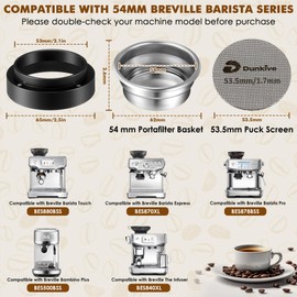 Dunkive 54mm Dual Wall Filter Basket, 53.3mm Puck Screen & 54mm Espresso Dosing Funnel Compatible with Breville BES860XL/11.41 Barista Express, Stainless Steel Portafilter Basket & Lower Shower Screen