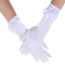 First Communion Gloves for Little Girls White Satin Gloves for Kids Tea Party Glove for Girls Satin Dress Glove for Birthday Pageant Holiday Costume Party