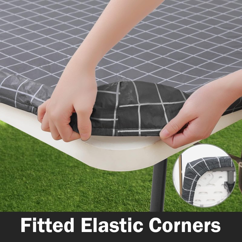 Spotjoy Rectangle Table Cloth, Elastic Fitted Flannel Backed Plastic Table