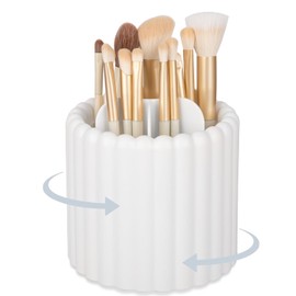 Anyoifax 360 Degree Rotating Makeup Brush Holder 7 Compartments Makeup Brush Organizer Removable Rotating Cosmetic Brush Storage Pen Holder for Dressing Table Dresser Desk White