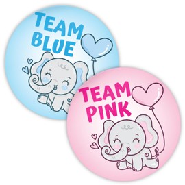 Stone Melon Gender Reveal Baby Shower Stickers 144 Team Blue Pink Elephant Stickers 30mm Round Boy Girl