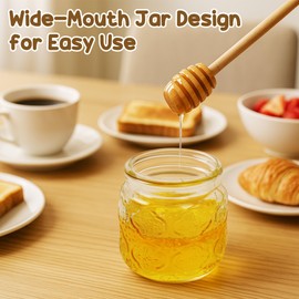 Loscarol Honey Pot with Dipper and Lid - 18.5oz Vintage Glass Honey Jar with Wooden Honey Dippers Stick Set, Wide Mouth Storage Honey Containers - Airtight Syrup Dispenser Cute Decorative Jars