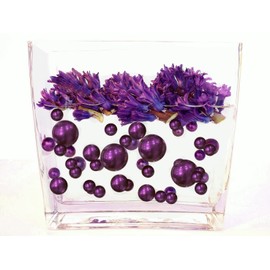 200 Floating Purple Plum Pearls - Jumbo Sizes - with Must Have Tranparent Water Gels KIT for The Best Floating Effect - Fills 4 GL of Gels for Vases-White Submersible Fairy Lights