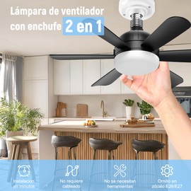 Luz de Ventilador de Techo, E27 Ventilador de Techo con 6 Palas, Control Remoto y 52 LEDS, 3 Velocidades Viento,3000-6500k Y 9 Niveles De Brillo, Ventiladors De Lampara Para Salón, Dormitorio, Estudio