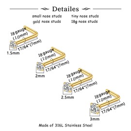 QWALIT Nose Studs L Shaped Nose Stud 18 Gauge L Shaped Nose Ring 18g Stainless Steel Nose Piercing Stud Gold Stud Nose Ring for Women