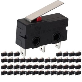 VISSQH 50PCS 3 pins micro limit switch AC 250V 5A Mini Micro Switch,SPDT 1NO 1NC Long Straight Hinge Lever Momentary Limit Switch (Straight Handle 16MM)