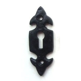 Black Antique Malleable Cast Iron Keyhole Cover Escutcheon - Ornate Fleur-De-Lys by Doorfittings4u