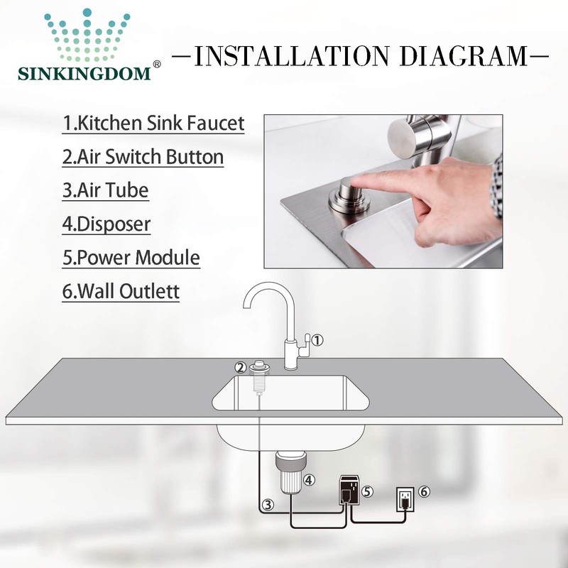 SINKINGDOM SinkTop Air Switch Kit (Long Full Brass Button) for