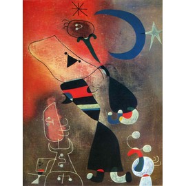 Get Custom Art - Joan Miró, Woman and Bird in the Moonlight - Gallery Wrapped, Famous Paintings Wall Art Décor (24x32 inch)