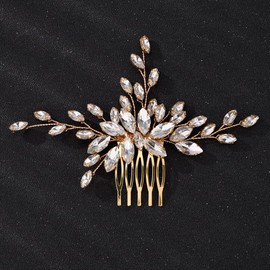 Teyglen Mujeres Dainty Simple Full Rhinestones Bride Wedding Hair Comb Lujosos Accesorios Para El Cabello Shiny Rhinestones Nupcial Side Hair Combs Para Mujeres Bride Girls Oro