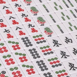Yellow Mountain Imports Chinese Mahjong Set - “Rouge Harmony” - with 146 Medium Tiles, Red Vinyl Case, Wind Indicator and Dice - for Chinese Style Gameplay Only [胭红绽放 中式麻将]