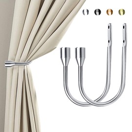 ALEENFOON Curtain Tieback Hooks U Style Metal Tie Backs for Curtains Modern Design Tiebacks for Voiles Curtain Holdback 2 Pack (Silver)