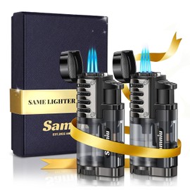 SAMNIU - Paquete de 2 encendedores de antorcha, llamas de triple chorro, a prueba de viento, recargable de gas butano, para velas, regalo de hombre