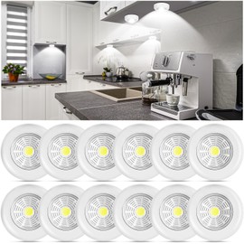 Macarrie 12 Pack Wireless LED Puck Lights, Under Cabinet Lighting, 60 Lumens Portable Touch Light, Small Tap Lights Battery Powered Lights Stick on Lights for Kitchen Closets Cabinets Garage Bedroom