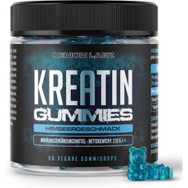 Creatine Gummy Bears - High Dose with 3000 mg Creatine HCL with High Absorption - Laboratory Tested & Vegan - 90 Gummies with Raspberry Flavour (Creatine Gummies - Blue Raspberry)