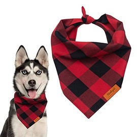 Buffalo Plaid Dog Bandanas 1Pack, Thanksgiving Christmas Red Plaid Dog Bandanas Scarf Triangle Bibs Kerchief Flannel Thicken Cotton Bandana for Small Medium Large Dogs and Cats
