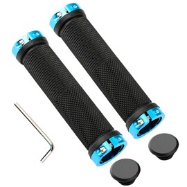 FULARR Upgrade Non-Slip Rubber Bicycle Handlebar Grips, Double Aluminum Lock on Bicycle Handlebar Protector, Fits 22mm Handlebar – Blue Aluminum Ring