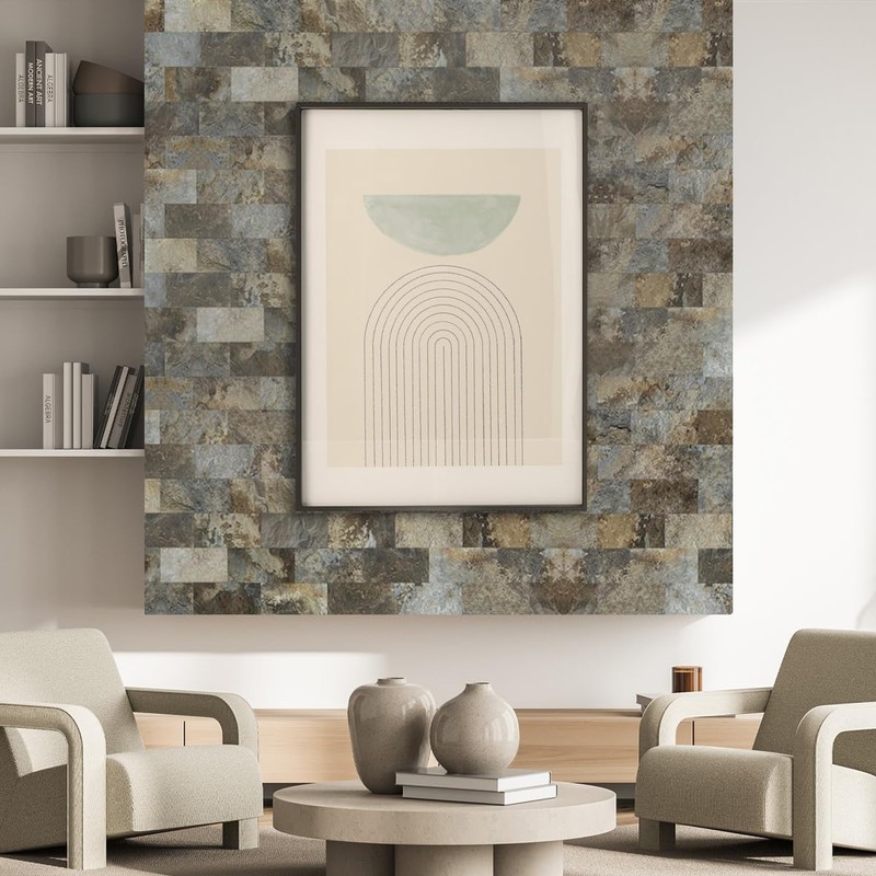 AULIGET 100-Piece Beige & Brown Slate Peel and Stick Backsplash