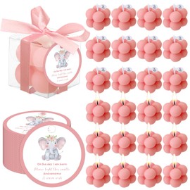 MTLEE 24 Sets Elephant Baby Shower Favors Party Candle Small Bubble Candle Baby Shower Favors for Guests Tea Candles Bulk with Stylish Ribbons Cards Gifts for Baby Shower(Pink,Elephant)