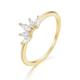 Dazz Jewelry Wedding Bands for Women Stackable Cubic Zirconia Plumeria Flower Engagement Rings for Her (GOLD, 8)