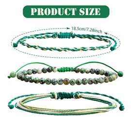 BONNY BOXX Handmade Natural African Turquoise Bracelet Set, 4mm Healing Gemstone Beaded Bracelet with 2PCs Adjustable Braided Rope Bracelet for Men Women