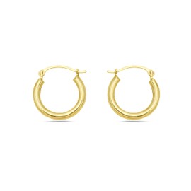 PORI JEWELERS 10K Gold High Polish 2mmx16mm Round French Lock Hoop Earrings - Jewelry for Women - Small Hoop Earrings