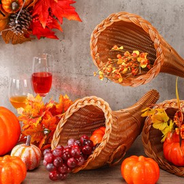 Dandat 9 Pcs Fall Cornucopia Basket 13.78 Inch Thanksgiving Horn of Plenty Autumn Table Decoration Harvest Cornucopia for Thanksgiving Table Centerpieces Fall Party Decorations