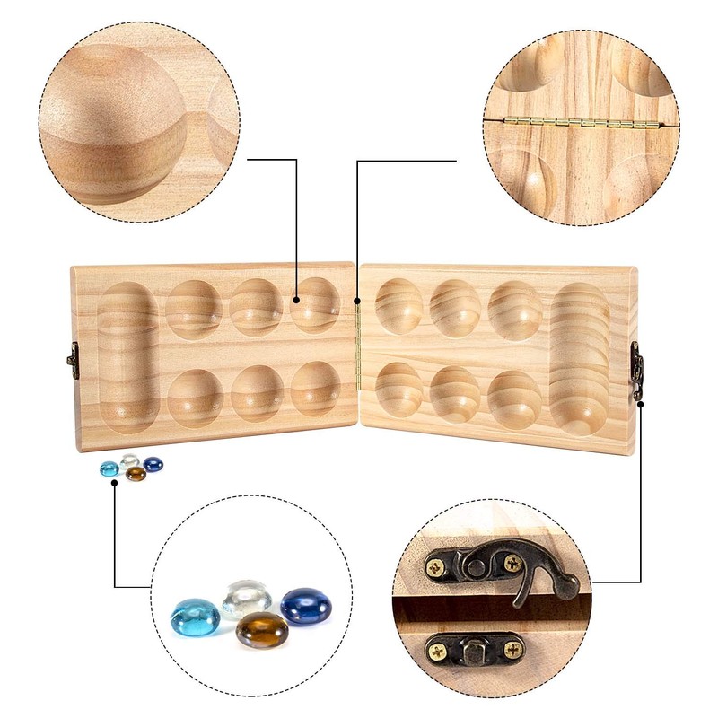AMEROUS Wooden Mancala Board Game Set - Folding Board -
