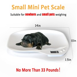 HMRCYTE Small Animal Digital Scale, Mini Pet Scale with LCD Display, Puppy Scale, Electronic Kitchen Food Scale, (Max 33lbs),14 x 10 inches, for Weighing Kitten, Puppies, Hamster, Newborn Pets (White)