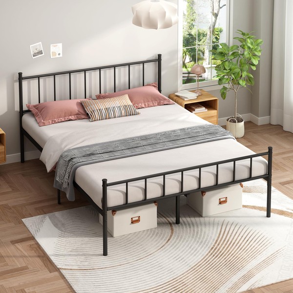 HAFENPO Full Size Platform Bed Frame - Black Metal Bed