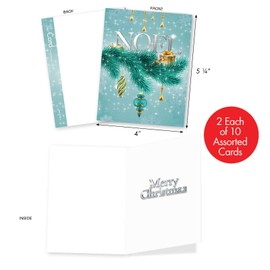 The Best Card Company - 20 Merry Christmas Greeting Cards (10 Designs, 2 Each) - Festive Holiday Assortment (4 x 5.12 Inch), No Foil or Glitter - Seasons Sparkles AM2945XSG-B2x10