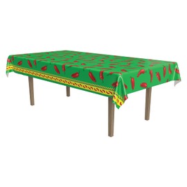 Beistle Chili Pepper Tablecover, 54” x 108” – Plastic Table Cloth, Rectangular Tablecloth, Table Covers for Party, Cinco De Mayo Tablecloth, Fiesta Party Decorations, Cinco De Mayo Decorations