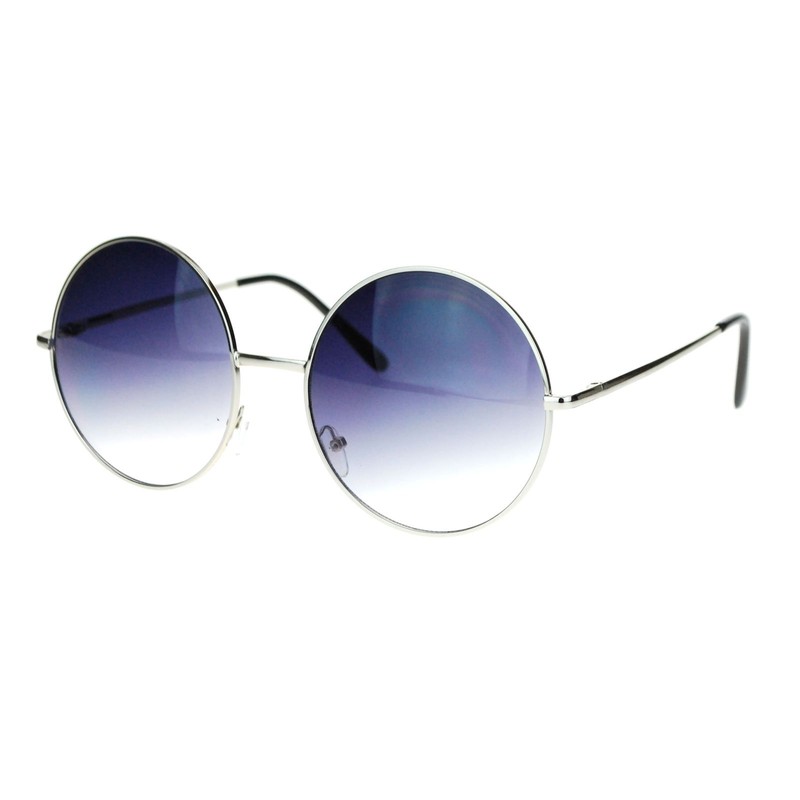 Hippie Retro Groovy Gradient Oversize Circle Lens Round Sunglasses (Black)
