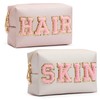 HBselect Preppy Makeup Bag 2 Pcs Travel Toiletry Bag Chenille