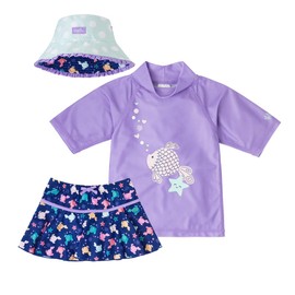 UV SKINZ UPF 50+ Girls 3-Piece Swim Set (2T, Purple Sparkle Fish)