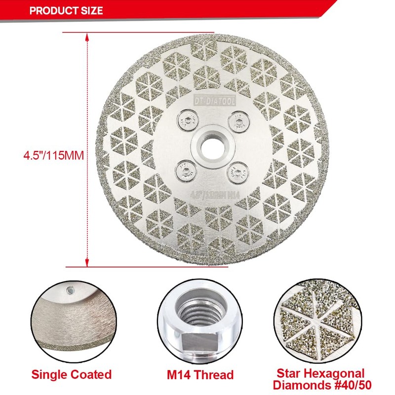DT-DIATOOL Diamond Cutting and Grinding Disc 115mm x M14 Thread