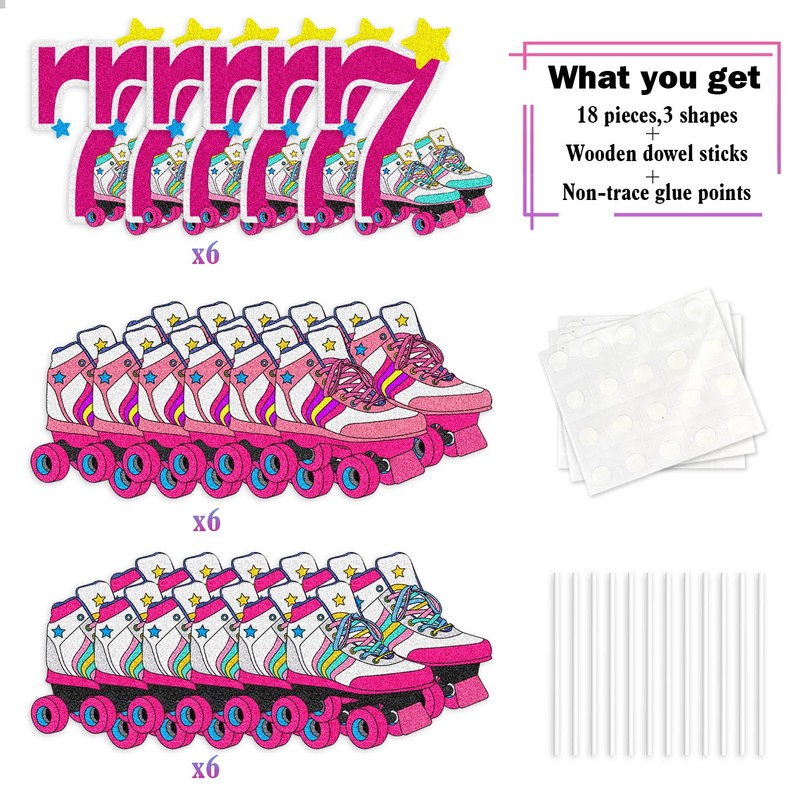 Happy 7th Birthday Roller Skating Cupcake Toppers