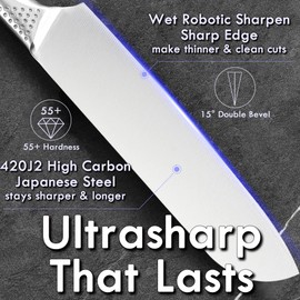 Cutqiz Santoku Knife - 8 Inch Stainless Seamless Kitchen Knife - Hygienic Durable Sharp Japanese Chef Knife - with Unibody Ergonomic Non-slip Grip and Gift Box