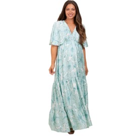 PinkBlush Sage Floral Short Sleeve Deep V-Neck Tiered Maternity Maxi Dress