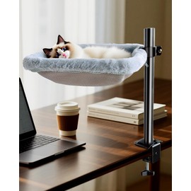 L&W BROS. Cat Desk Bed – Adjustable Desk Cat Hammock with 360° Rotating Arm, Dual-Sided Washable Cover, 45LB Capacity, 17"x14", Metal Frame