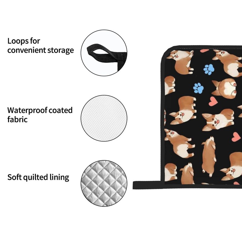 Cute Corgi Dog 4pcs Oven Mitts and Pot Holders Sets,Heat