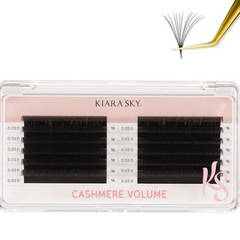 KIARA SKY LASH Cashmere Volume Lash Extensions | Premium Cashmere Lash Extensions | Soft Semi-matte natural finish | For Professional Eyelash Extensions Use Only | Black, (D-0.03-16MM)
