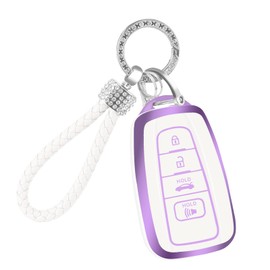 YALNORVA Car Key Fob Cover with Keychain Compatible with Toyota, Key Fob Case Cover Fits for Toyota Highlander RAV4 Camry Corolla Avalon C-HR Prius 2018-2022 Car Smart Key Accessories, Purple White