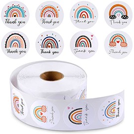 1000 Pieces Rainbow Thank You Label Stickers 1.5 Inch Round Thanks Sticker Boho Adhesive Business Label Thank You Envelope Seals Stickers Decorative Sticky Label for Card Box Packing Bag, 8 Styles