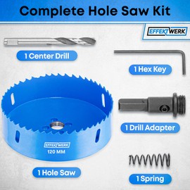 EffektWerk - Hole Saw Drill Bit - 120 mm - Includes Pilot Drill, Allen Key and Drill Adapter - Perfect for Softwood and PVC