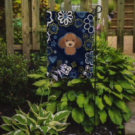 Caroline's Treasures BB5107GF Blue Flowers Chocolate Brown Poodle Garden Flag Mailbox Flag Decorative Yard Flag Banner Outside Patio Artwork Yard Flower Beds, Garden Size, Multicolor